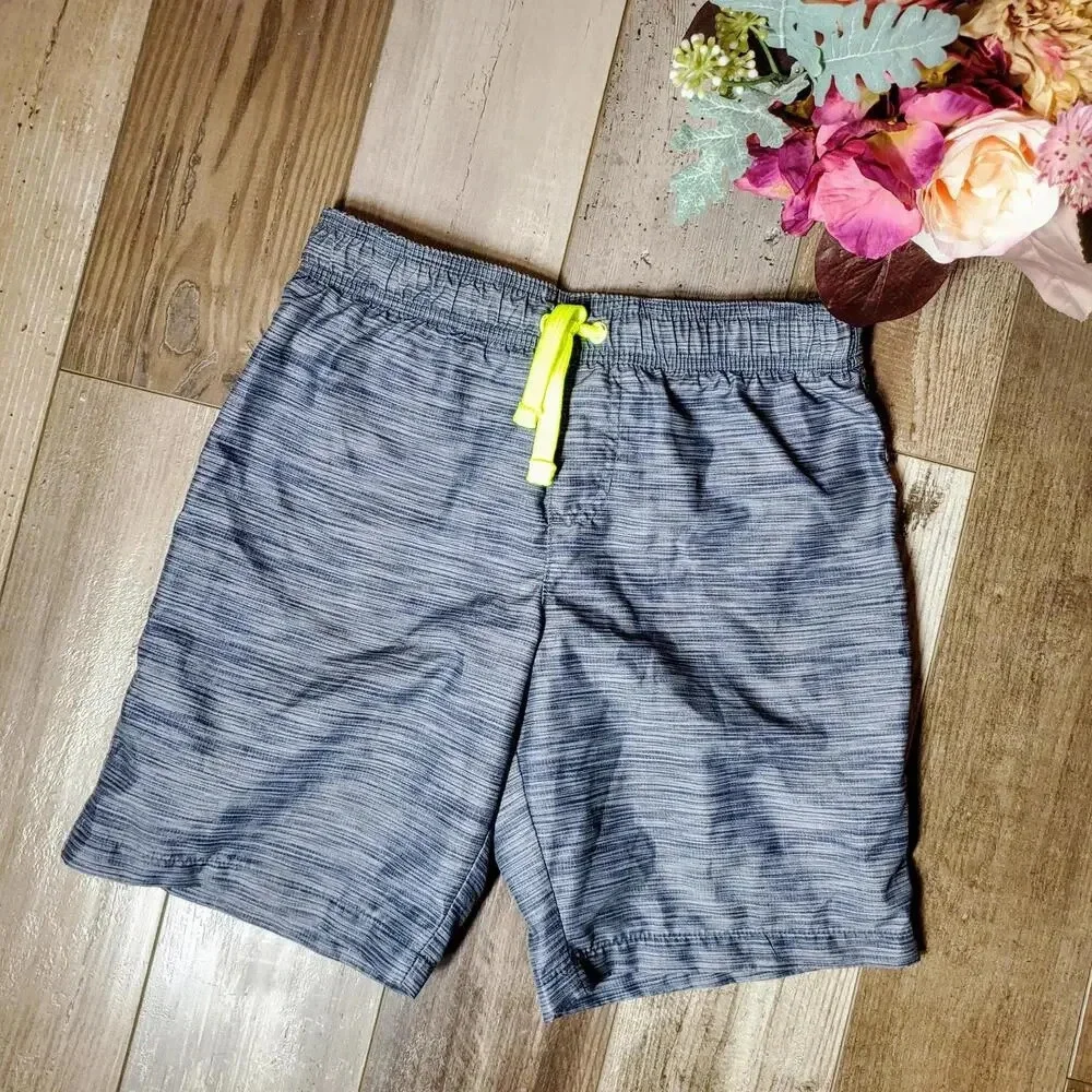 Wonder Nation Size Small 6-7 Boys Swim Trunks Board Shorts EUC Gray Lime Green
